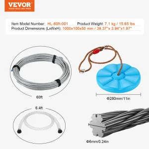 60/80/100/120FT Zipline Kit Up to 500lbs