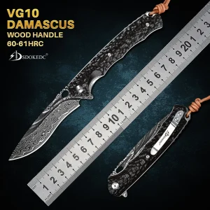 Damascus Flipper Pocket Folding Knife